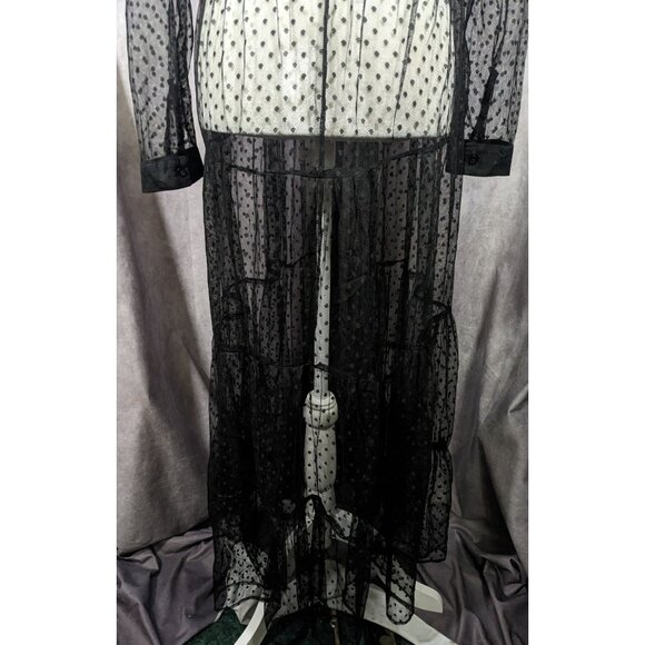 Vintage Spoon Jeans Sheer Black Polka Dot Maxi Dress - Picture 10 of 16